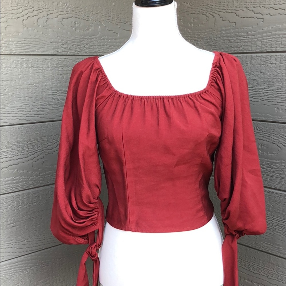Olivaceous Off the Shoulder Tie Sleeve Blouse - Picture 2 of 7